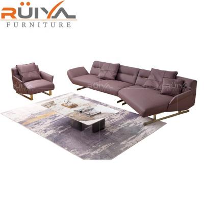 China luxury home furniture l shape sectional leather sofa for sale, gold luxury legs pure leather sofa for sale