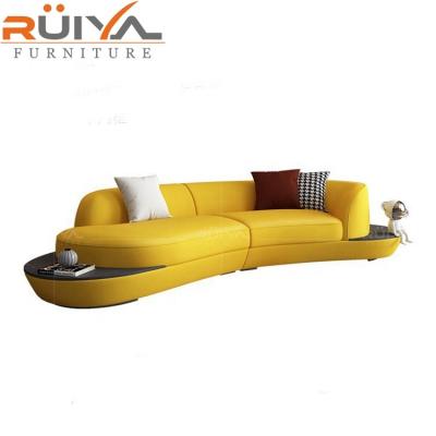 China Other Luxury Elegant Design Yellow Leather Curved Stage Sofa Modern Curved Sofa Living Room for sale