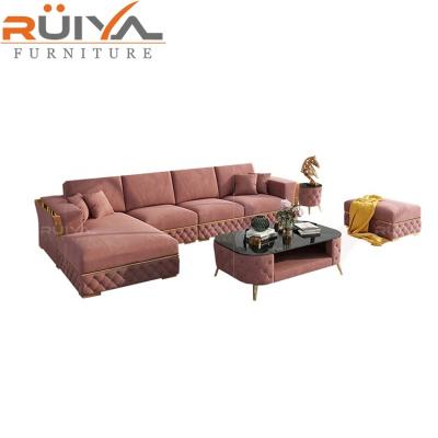 China 2021 Hottest Fashion Gold Frame Velvet Fabric (Others Design) Elegant Sofa L Shape Adjustable for sale