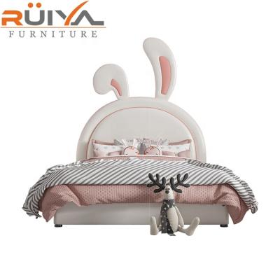 China Modern Hot Selling Popular Girl Style Rabbit Shape Leather Headboard Bed Frame Modern Kids Bed Set Kids Boys Girls for sale