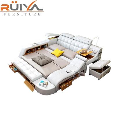 China PU(Size)Adjustable Luxury Italian Bedroom Queen White Leather Bed With Multifunctional Storage for sale