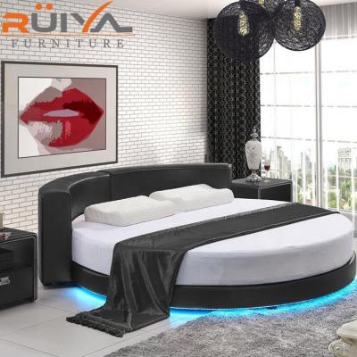 China (Other) Factory Direct Sale Adjustable Synthetic Leather King Size Round Bed Set With Romantic LED Light for sale