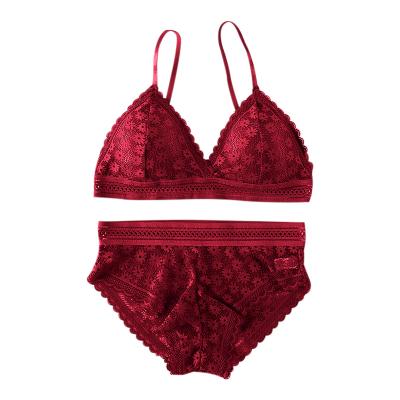 China Plus Size Women Lace Up Bra Set Seamless Underwear Backless Vest Sexy Panties Padded Female Bralette Lingerie Briefs for sale