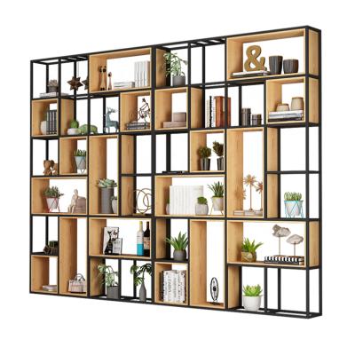 China Modern Contemporary High Quality Bookcase Bookshelf Stainless Steel Frame Wood Shelf for sale