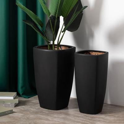 China Modern nordic home hotel decoration tall black ceramic indoor floor flower plant pots set for sale for sale