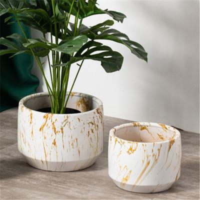 China Home garden decor new design flower pot planter outdoor decoration big ceramic white marble flower pot for sale