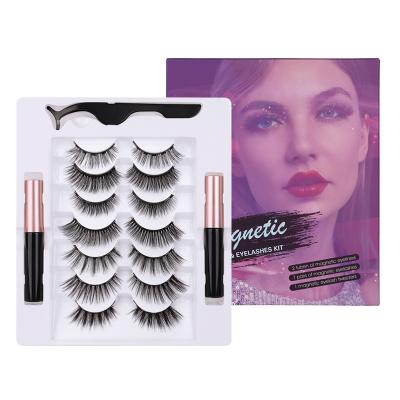 China 2021 Easy To Use Custom Package Hand Made Natural Silk Black Mink Magnetic Eyelashes With Eyeliner for sale