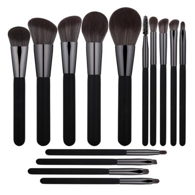 China Logo Makeup Brushes Custom Made Durable with Package Private Label Fiber Synthetic Hair 14pcs Black Hair Makeup Brush Set for sale