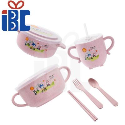 China Sustainable Customized Eco Wheat Kids Dish Bowl And Cup 6 Pcs Set for sale