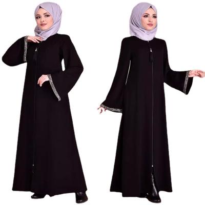 China Middle East Dubai Jalabiya Long Sleeve Turkish Zipper Cardigan Robe Breathable Malay Muslim Abaya Dress OEM/ODM for sale