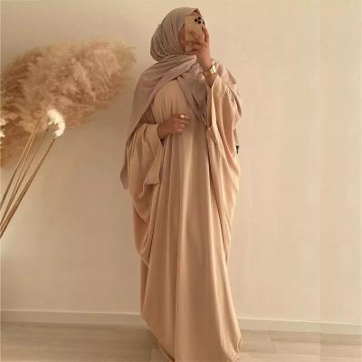 China Customerized 2023 New Solid Color Bat Sleeve Design Women Clothing For Muslim Eid Dress Ladies Jilbab Abaya Dress for sale