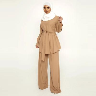 China Loose Wide Office Modest Abaya High Quality Viable Muslim Dress Supplier Leg Pant Fashion Muslim Clothing Sets for sale