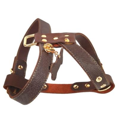 China Handmade Lights Pet Chest Strap Handle Big Dog Harness Heavy Duty Leather for sale