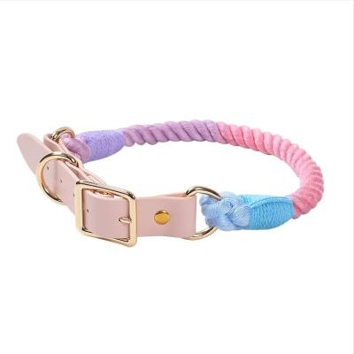 China Nylon Pet Supplies And Accessories Dog Braided Collar With Rope Leather Rainbow Colors Wholesale Dog Collar for sale