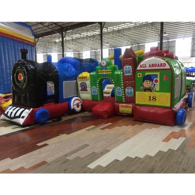 China Kids Having Fun Or Entertainment Commercial Inflatable Hot Air Train Jumping Castles For Kids Play Center for sale