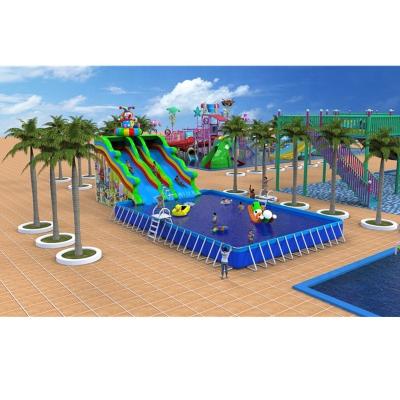 China All In One Popular Clown Inflatable Water Slide Amusement Park Aqua Playground Mobile Frame Pool Summer Vacation Water Park Equipment For Kids for sale