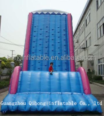 China Blue Inflatable Park Slide Climbing Wall , Giant Climbing Wall With Bouncer For Kids And Adult for sale