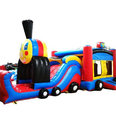 China 2022 Hottest Kids Party Inflatable Slide With Pool Mini Train Inflatable Trampoline for sale