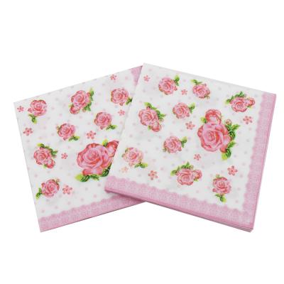 China Food Grade Rose Printed Printing Rose Paper Napkins Tissue Napkin Servilleta for Cocktail Birthday Party Decoration 33*33cm or Custom for sale