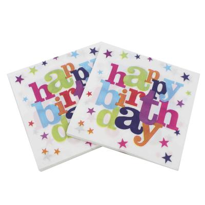 China Printed White Happy Birthday Paper Napkin Event Tissue Napkins Decoupage Paper Decoration 33cm*33cm or Custom Napkins for sale