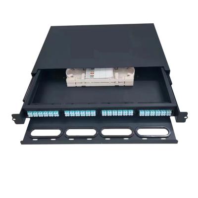 China - Rack Mounted Slide Type 1U 24 Port Fiber Patch Panel LC UPC Quadruple Type Fully Loaded 96 Core ODF for sale