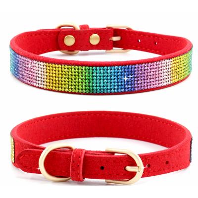 China New Amazon Diamond JEWELED Velvet Cat Dog Collar Korean Small and Medium Pet Supplies Shiny Hot Pet Collar for sale