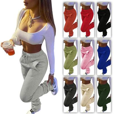 China Sustainable Women Winter Fall Clothes Thick Stacked Sweat Joggers Pants Plus Size Flare Pants Stacked Fleece Leggings Sweatpants for sale