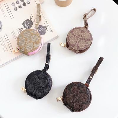 China For Airpods Designer PU Leather Circular Case For Airpods Cases Luxury Style Wireless Headphone Bag For Airpod pro for sale