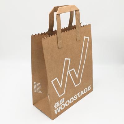 China White Printing Recyclable Recycled Brown Kraft Paper Shopping Bag With Flat Handle With Sawtooth At Top for sale