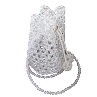 China Fashion Women Bead Weave Handbag Noble Crystal Beaded Evening Bag Wedding Clutch With Pearl Handle for sale