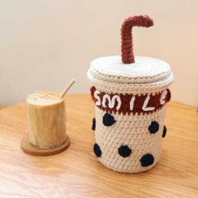 China MAKE UP Hand - Woven Hand Tote Bag DIY - Small Round Woven Mobile Phone Bag Milk Tea Cup Net Red Wool for sale