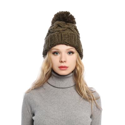 China Medium Hot Selling Fashion Fur Beanie Hat Knitted Hat Custom Winter Knitted Pompom Beanie Hat for sale