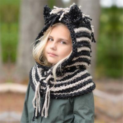 China Wholesale High Quality Medium Cartoon Zebra Winter Hat And Scarf Set Kids Knitted Cute Hat For Girl Boy for sale