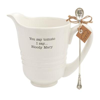 China Sustainable Custom Arrive Long Stamped Vintage Style Silver Ceramic Stirring Spoon and Pitcher for sale