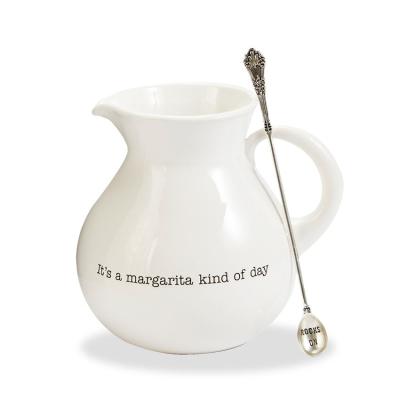 China Sustainable Custom Long Stirring Spoon Debossed It's A Kind Of Day White Ceramic Margarita Pitcher With Word for sale