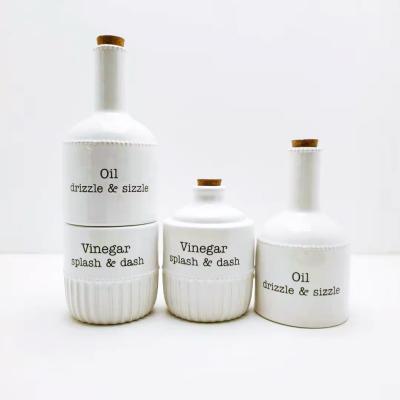 China Custom Ceramic Stocked Personalize Debossed Oil Vinegar Word Stacked Condiment Set Set For Kitchen for sale