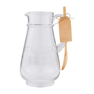 China Sustainable Life Custom Sweet Lemonade Drinking Glass Pitcher With Long Wooden Stirring Spoon for sale