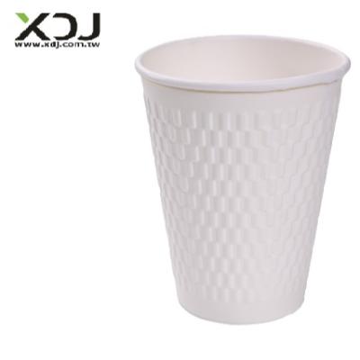 China Taiwan Disposable Double Wall Disposable Embossed Hot Paper Cup 12 Ounce 90mm Take Out Food Container for sale