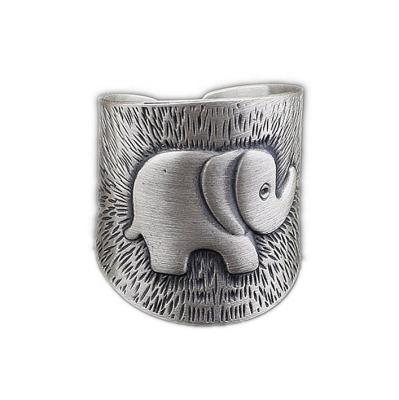 China No Fade Unique Vintage Wire Drawing Style 925 Thai Silver Ring for Men and Women Antique Bohemia Lucky Elephant Ring Jewelry for sale