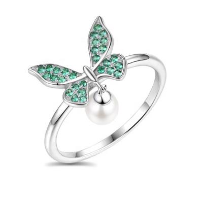 China No Fade No Fade Fashion Beautiful 925 Sterling Silver Lady Ring Butterfly Pearl and Zirconia for sale