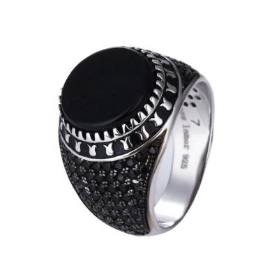 China No Fade No Fade Fashion Jewelry 925 Sterling Silver Black Stone Ring designs for men for sale