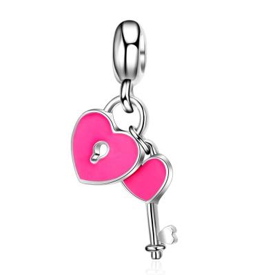 China No Fade No Fade Custom Colored Mini Enamel Heart Lock and Key Charm DIY 925 Sterling Silver Classic Pendant for Bracelet Jewelry for sale