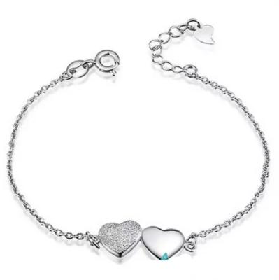 China No Fade None Fade Fashion Adjustable 925 Sterling Silver Double Heart Bracelet for Women for sale