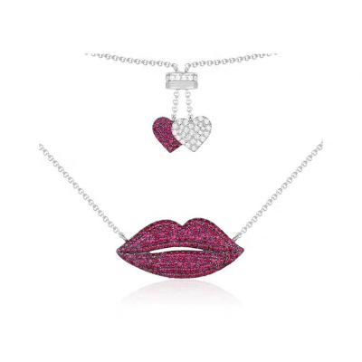 China No Fade None Fade 925 Sterling Silver Fashion Red Diamond Lip Necklace Bracelet Earring and Ring Girlfriend Sexy Gift For Your for sale