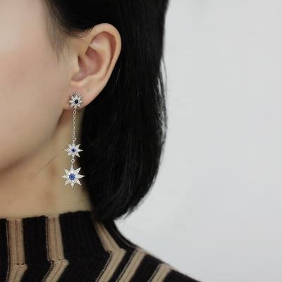 China No Fade No Fade Fashion Design 925 Sterling Silver Long Star Hanging Earrings with Zircon for sale