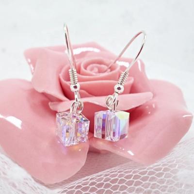 China No Fade No Fade Austrian Crystal Jewelry 925 Sterling Silver Colorful Square Crystal Earrings for sale