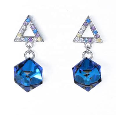 China No Fade No Fade Fashionable and Beautiful Jewelry 925 Sterling Silver Rhombic Diamond Blue Crystal Earrings for sale