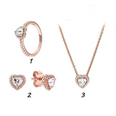 China No Fade No Fade Give Girls Gifts Sterling Silver Shining Heart Series 925 Jewelry Earring Ring Necklace Set for sale