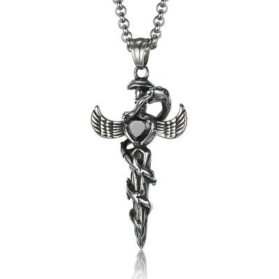 China No Fade No Fade Stainless Steel Jewelry Angel Wings Snake Wrap Cross Pendant Necklace for sale