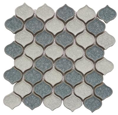 China Clear Crystal Backsplash Wall Tile 12x12 Heart Size Mosaic Tile Porcelain White and Blue Ceramic Flooring Mosaic for sale